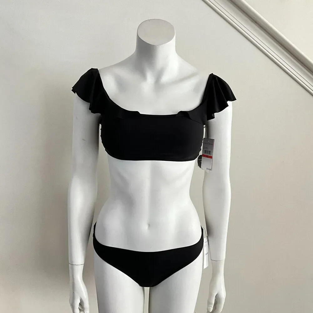 Vince Camuto 2 Piece Ruffle Bandeau Bikini Off Shoulder Swimsuit XS